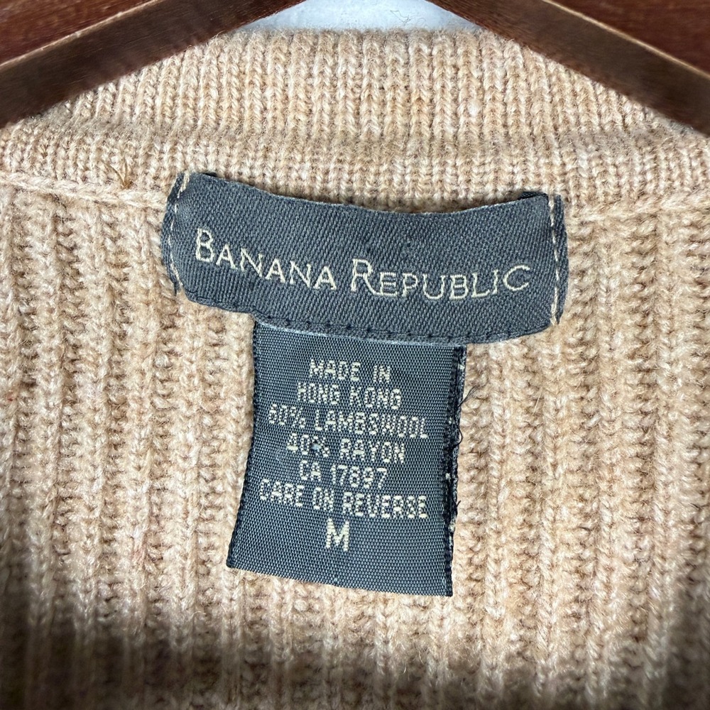 Banana Republic Womens XS Ribbed Full Zip Cardigan Sweater Tan Lambswool Blend - Picture 3 of 9